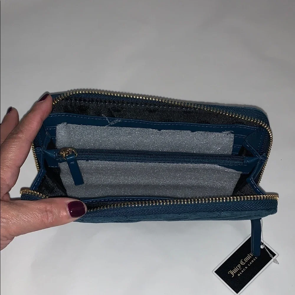 Juicy Couture Blue / Teal Green Quilted Velour Wallet